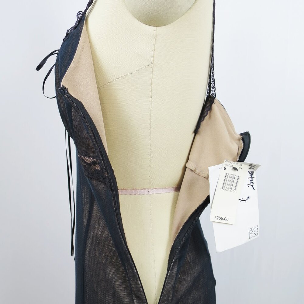 NWT Betsey Johnson Black Illusion Mesh Slip Dress with Floral Embroidery 8 $265 - Picture 8 of 16